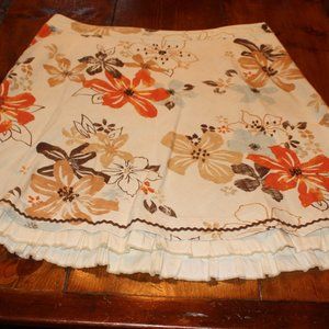 J. Jill Cotton Fall Color Floral Skirt with Pockets and Beading. Size 20.